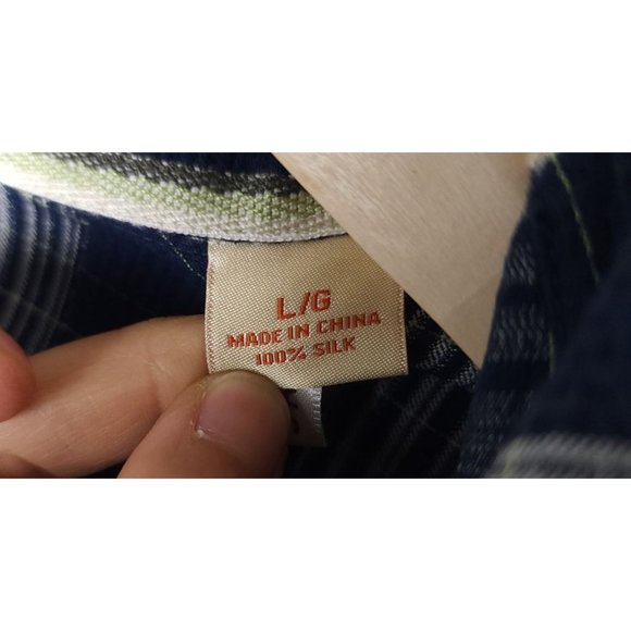Tommy Bahama Men's Dark blue-plaid 100% silk Short sleeve L - Picture 5 of 8